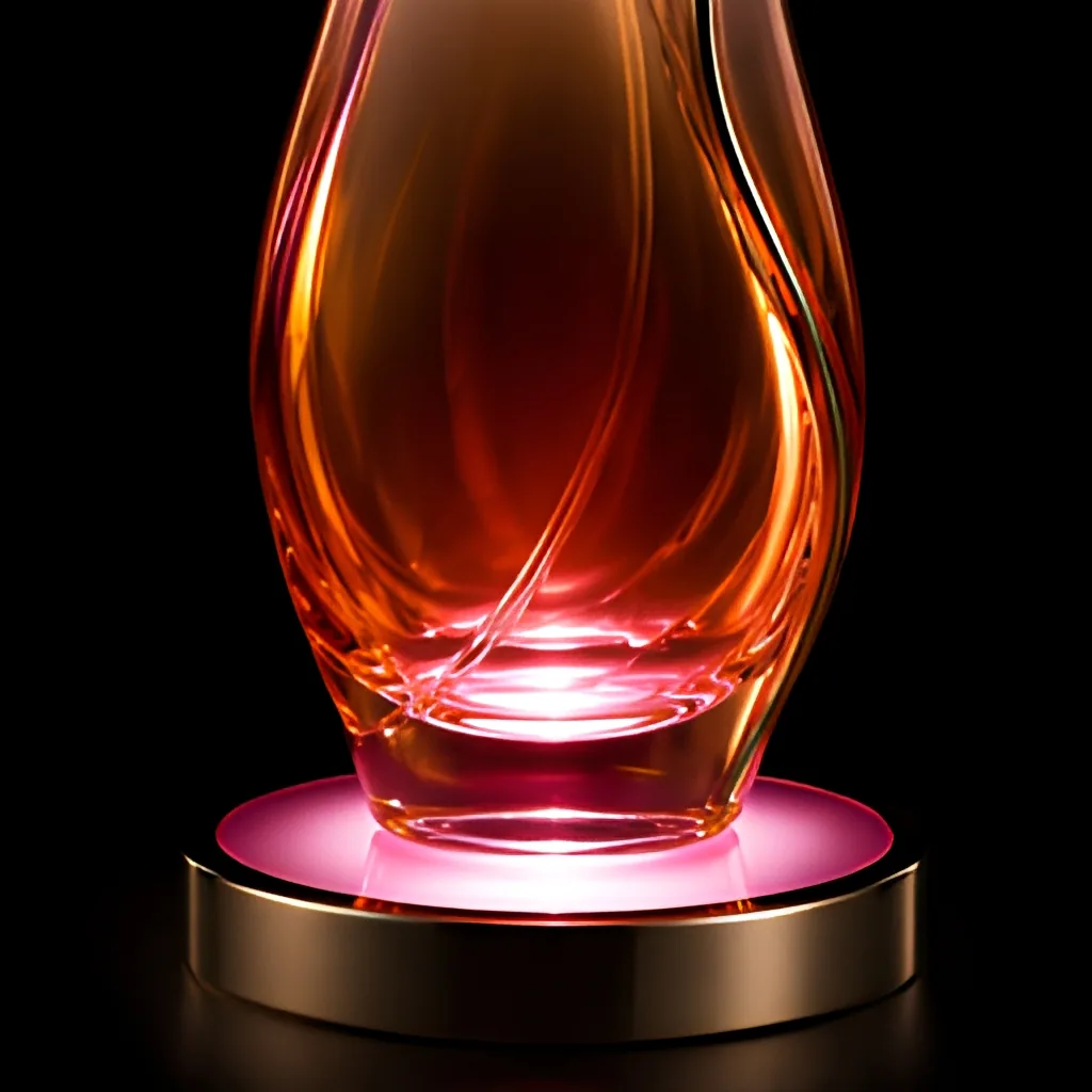 Design render close-up of the illuminated circular base and thick bottle foot showing light travelling up through the gradient body
