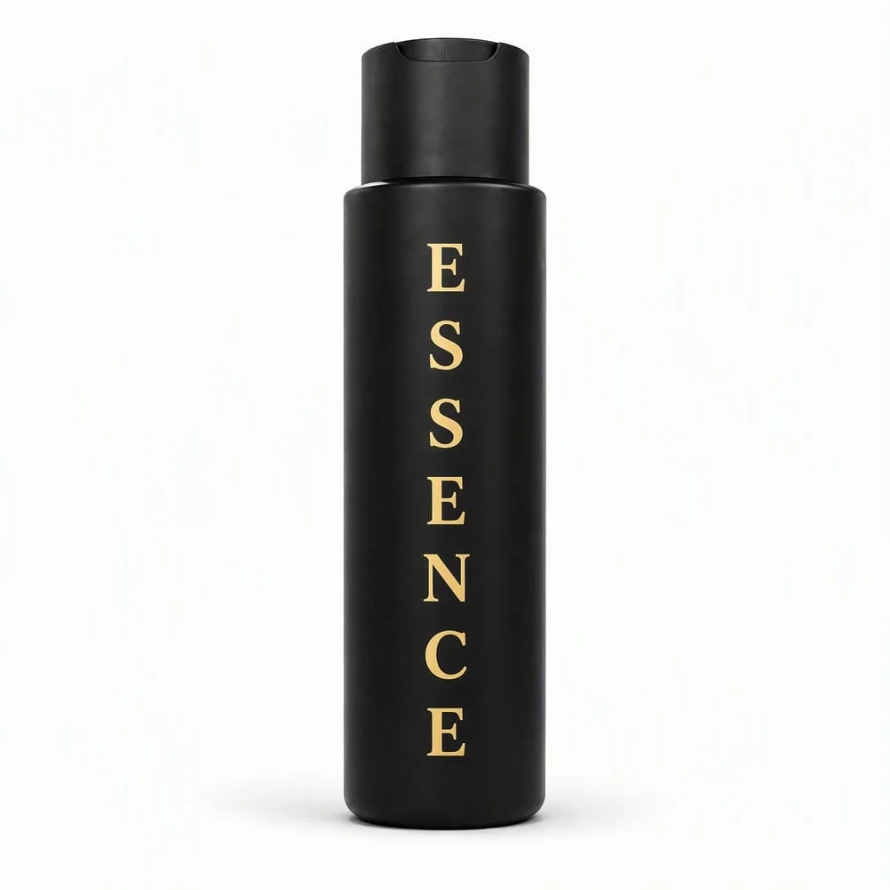 1.52 m matte black acrylic cosmetic bottle display model with a flip-top cap and de-identified gold lettering
